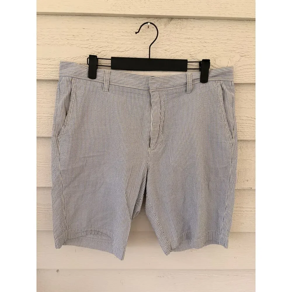J.Crew Seersucker Shorts Blue White Stripe Cotton Size 34